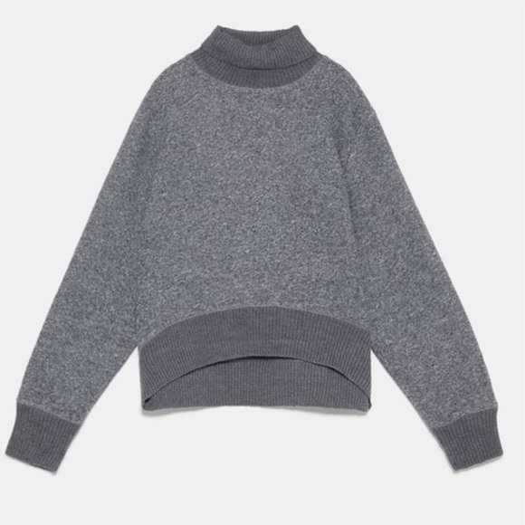 Zara cozy grey fleece cropped turtleneck sweater L - Picture 1 of 4